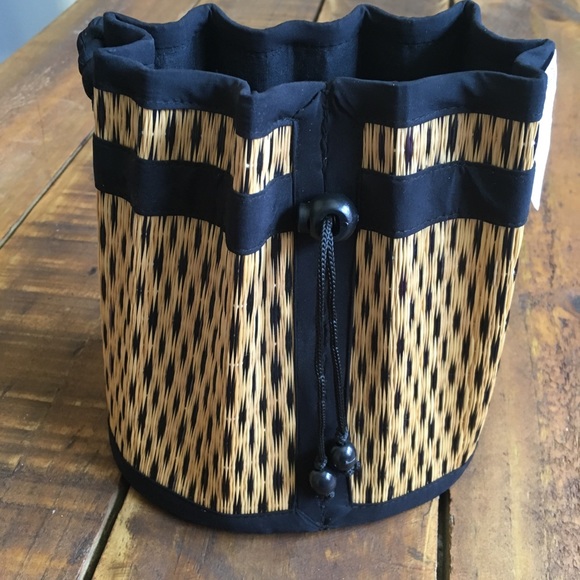 Baskets of Cambodia Handbags - Bamboo & Fabric Cinch Purse with Rope Handle